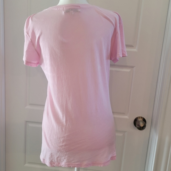 Wildfox "foxy" light pink t-shirt size 2 (Medium) white graphic semi-sheer loose - Picture 4 of 7